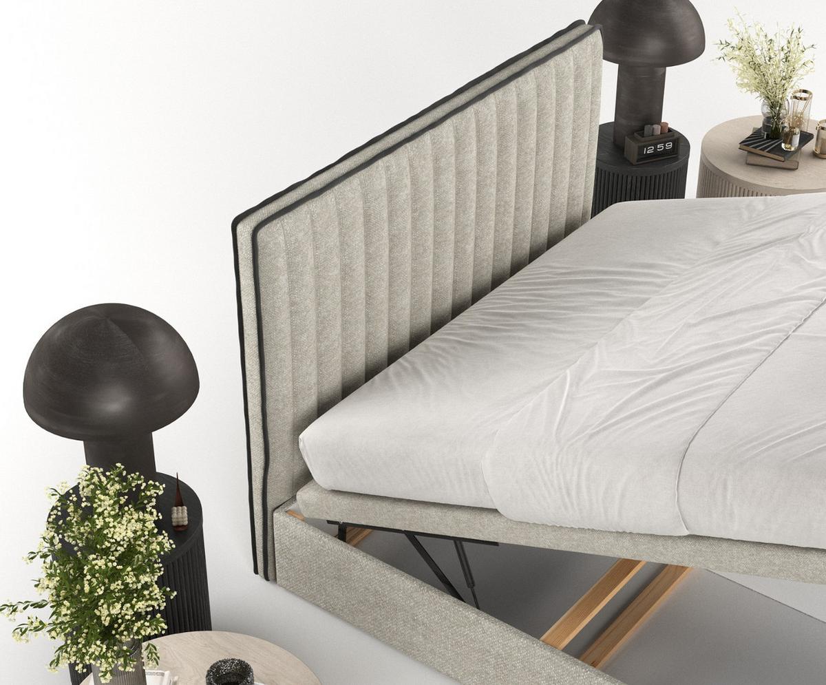 POLSTERBETT Keva mit Stauraum 180/200 cm Beige im Alta Stoff - Beige/Schwarz, Holz/Holzwerkstoff (180/200cm) - AltaBeds