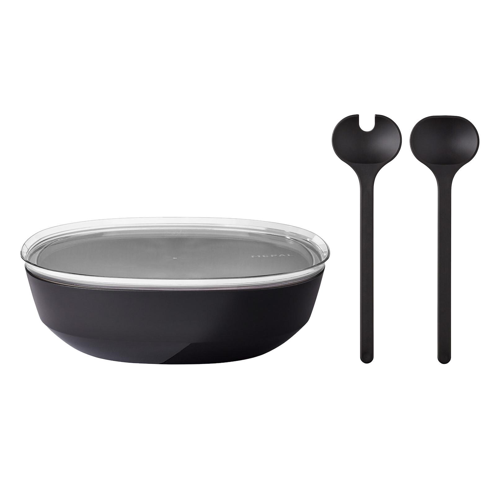 SERVIERSCHALE MIT DECKEL & SALATBESTECK Silueta Nordic Black 4000 ml - Schwarz, Kunststoff (30.1cm) - Mepal