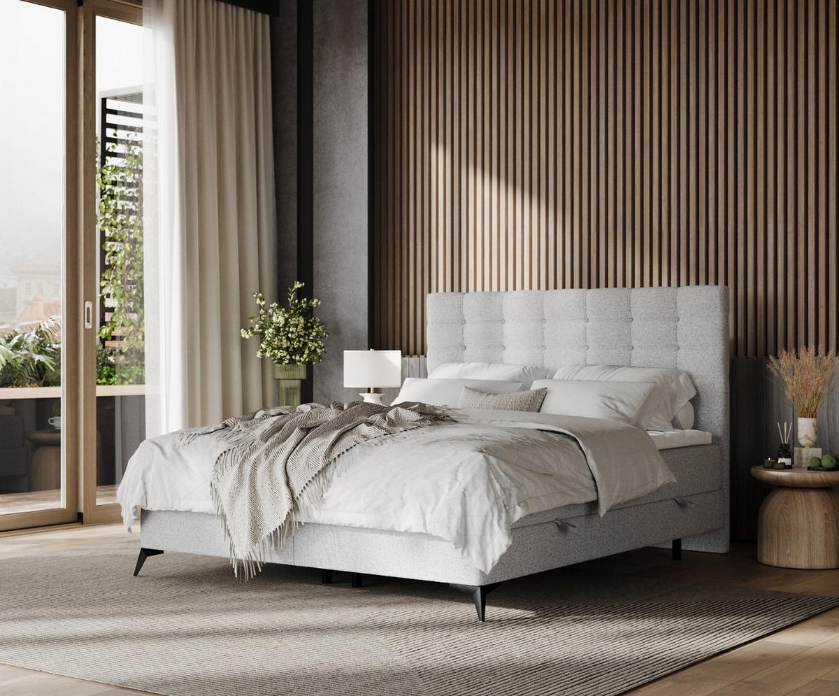 BOXBETT Niro 180/200 cm Hellgrau im Riva Stoff - Hellgrau/Schwarz, Holz/Holzwerkstoff (180/200cm) - AltaBeds