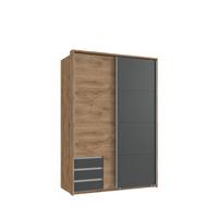 SCHWEBETÜRENSCHRANK 2-türig B138/H200/T65 cm, Passepartout-Kleiderschrank in Eiche Dekor, 1x Tür & sichtbare Schubkästen in Grafit / 22671 - Eichefarben/Graphitfarben, Holz/Holzwerkstoff (138/200/65cm) - luma-home