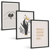 BILDER SET 3er Set - 40x60 cm Schwarzer Rahmen - Minimalistische Boho-Illustrationen - Schwarz, Kunststoff (40/60cm) - TULUP