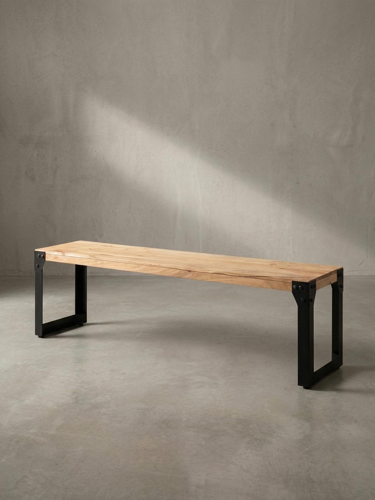ESSZIMMERBANK Massivholz Metall ohne Lehne, Akazie 160x40x45 cm - Schwarz/Braun, Holz/Metall (160/45/40cm) - KADIMA DESIGN
