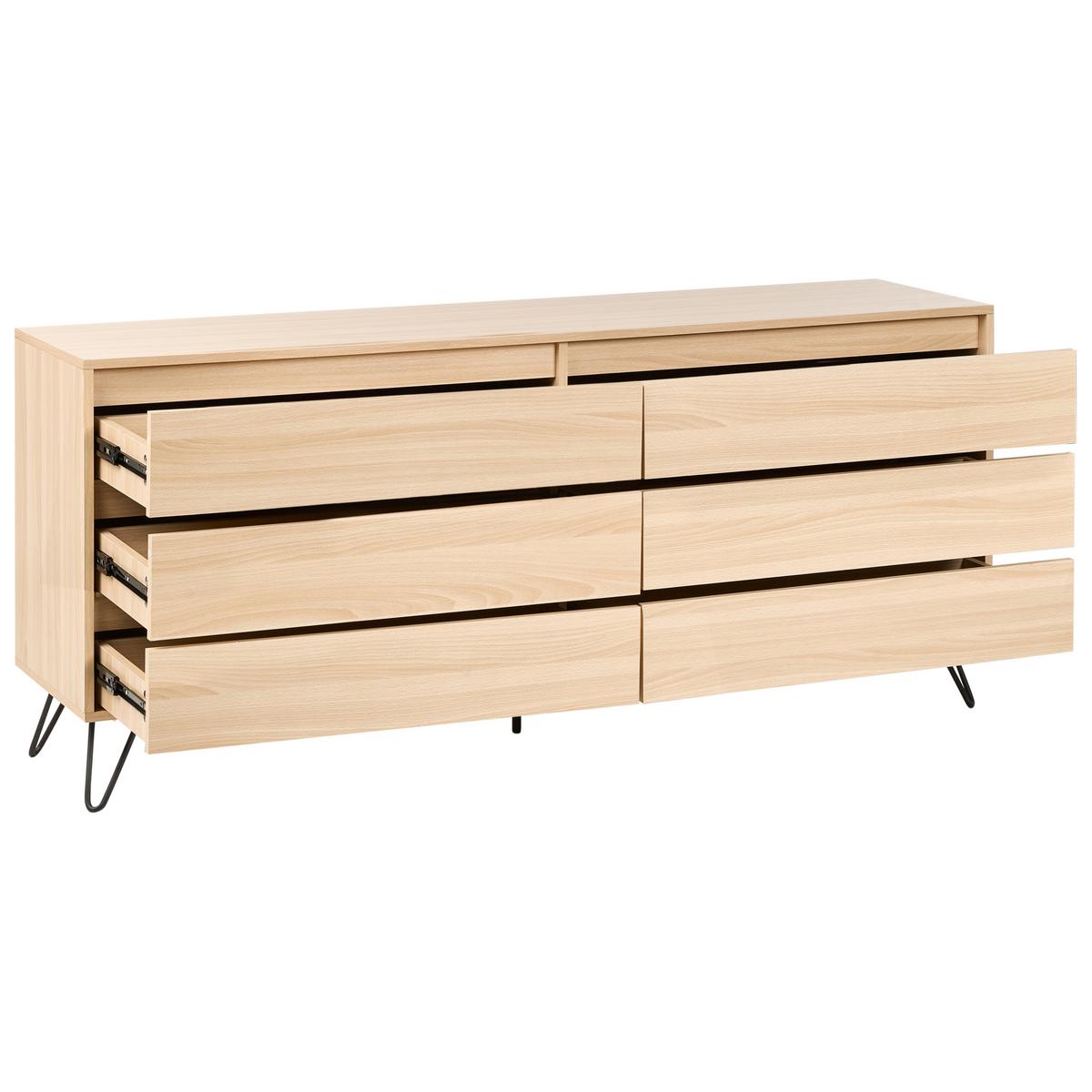 KOMMODE mit 6 Schubladen Hellbraun Cardigan - Hellbraun, Holzwerkstoff (160/70/40cm) - Beliani