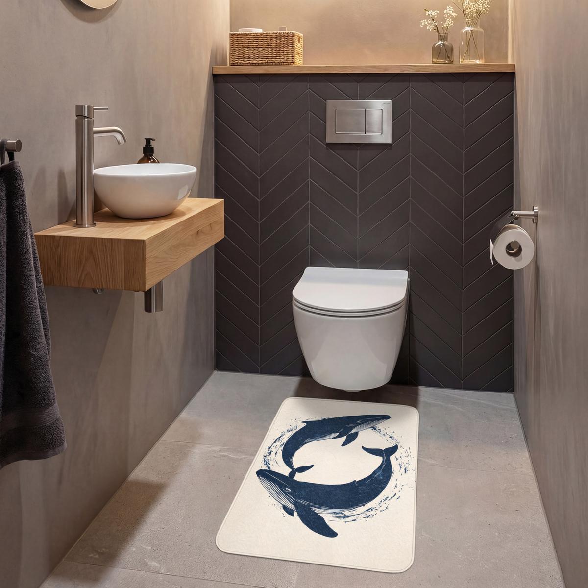 WC-VORLEGER Wale - Spritzer - Kreis - Dunkelblau WC Teppich 50x80 cm - Dunkelblau, Textil (50/1cm) - OnlyWow