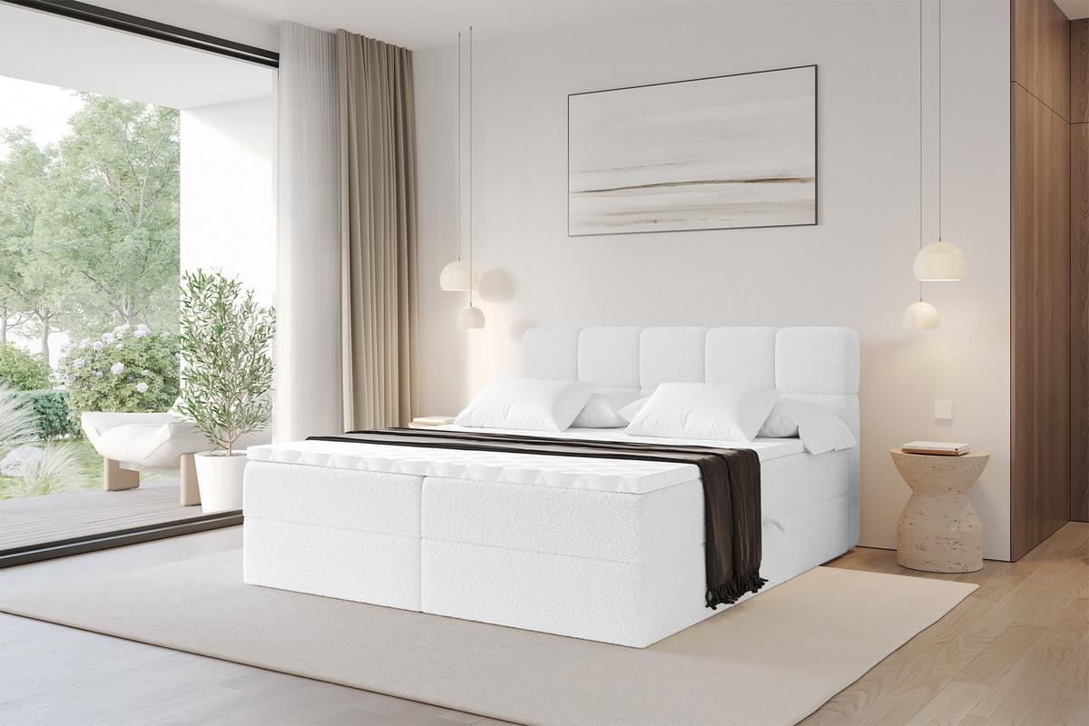 BOXBETT mit Matratze H3 - FAMA - 180x200 cm Weiß Quelle - Weiß, Holzwerkstoff (180/200cm) - ALTDECOR