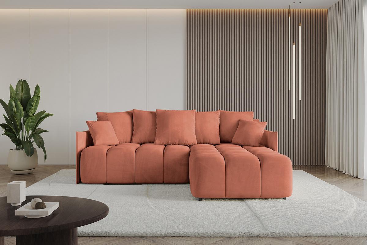 ECKSOFA Ottomane rechts LONLI-L 251x189x68 Koralle Velours - Koralle, Holzwerkstoff/Kunststoff (189/251cm) - ALTDECOR