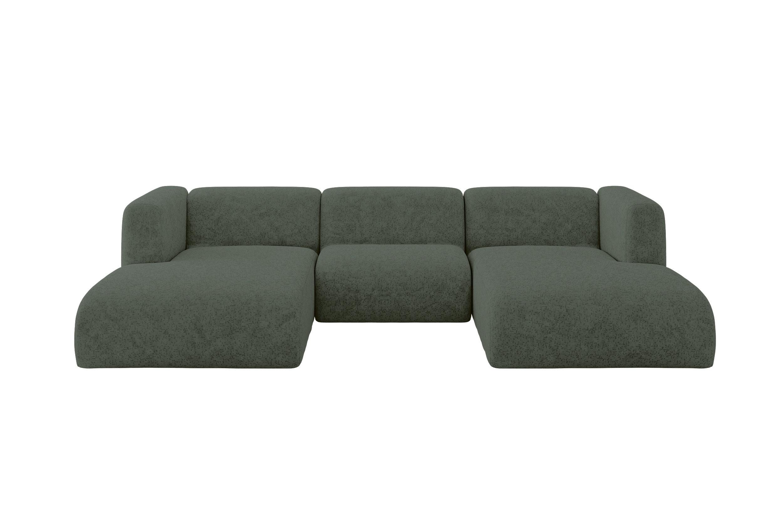 WOHNLANDSCHAFT MIRA-U1 317x179x70 Grün Velours - Schwarz/Grün, Holzwerkstoff/Kunststoff (317/70/179cm) - ALTDECOR