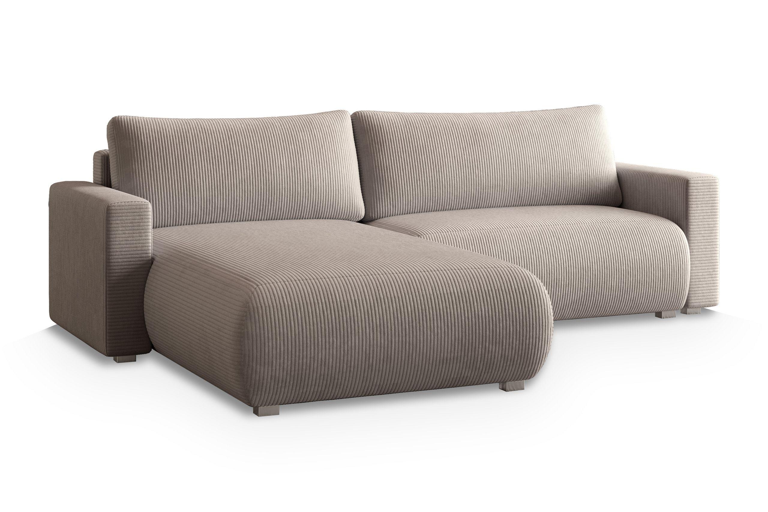 ECKSOFA TURIN P Beige Kordstoff mit Schlaffunktion - Beige/Grau, Holz/Kunststoff (265/183cm) - MASSENO