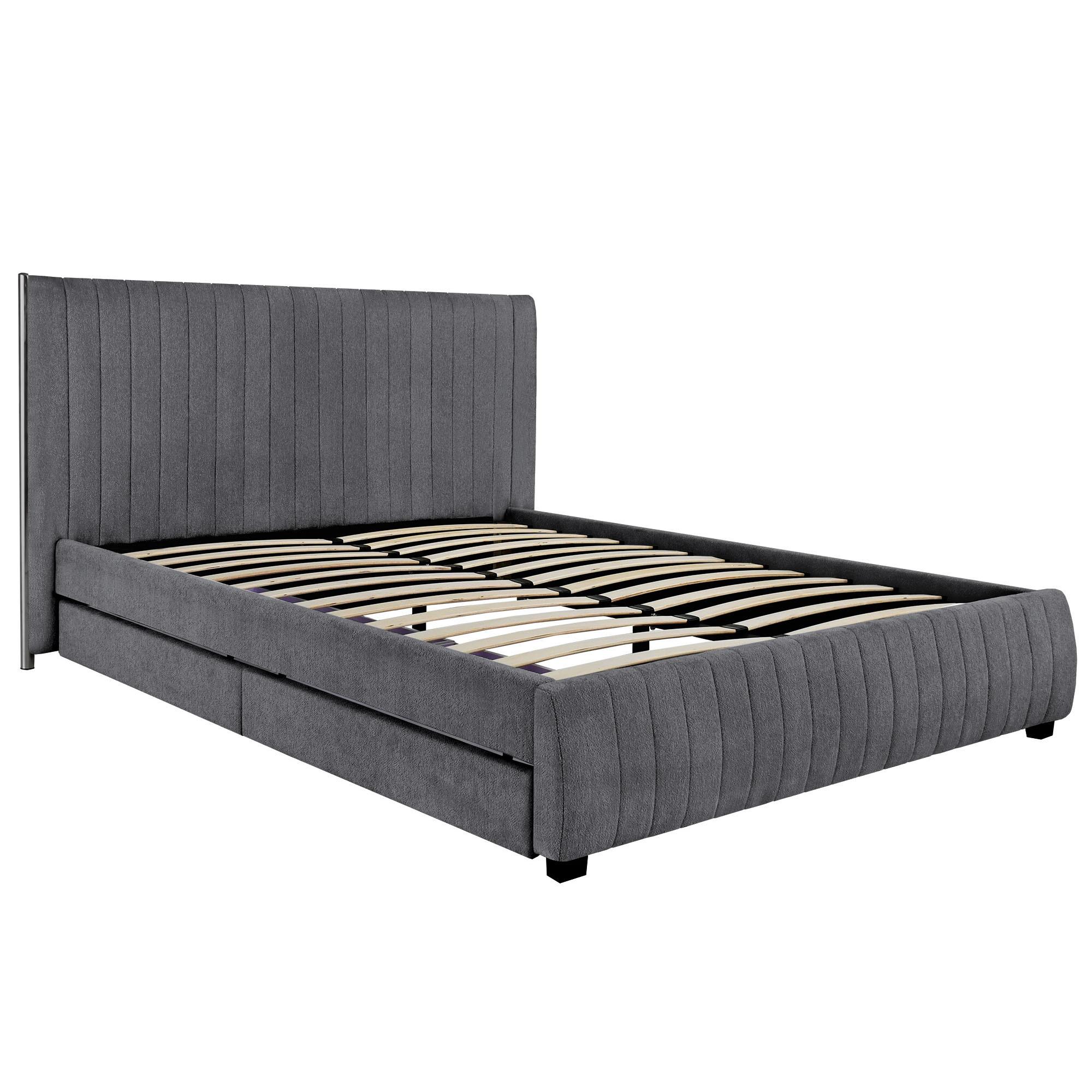 POLSTERBETT Calma mit 2 Bettkastenschubladen, ohne Matratze, 160x200 cm, Bouclé-Stoff, Dunkelgrau - Dunkelgrau, Textil (160/200cm) - Beautysofa