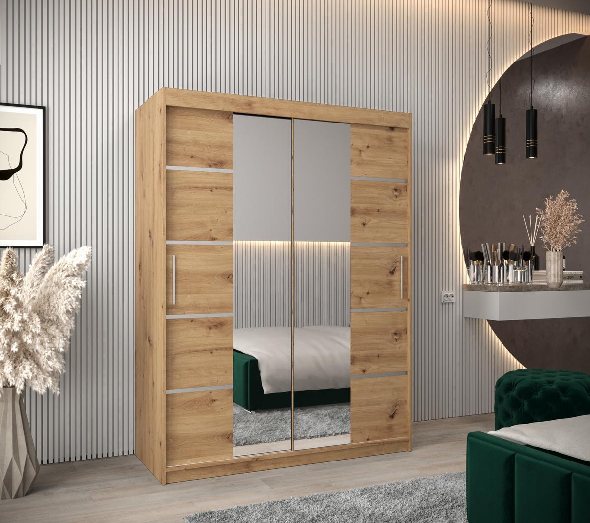 SCHWEBETÜRENSCHRANK 200/150/62 2-türig - Silberfarben/Eiche Artisan, Holz/Kunststoff (150/200/62cm) - MÖBEL KRYSPOL