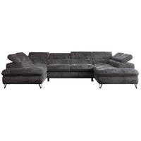WOHNLANDSCHAFT PETER U Plüsch Anthrazit - Anthrazit/Schwarz, Textil/Metall (346/76/208cm) - MKS