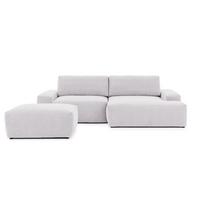 ECKSOFA inkl. Hocker Lennon aus Greige Strukturstoff mit Schlaffunktion und Bettkasten - Greige/Schwarz, Holz/Kunststoff (264/137cm) - S-Style