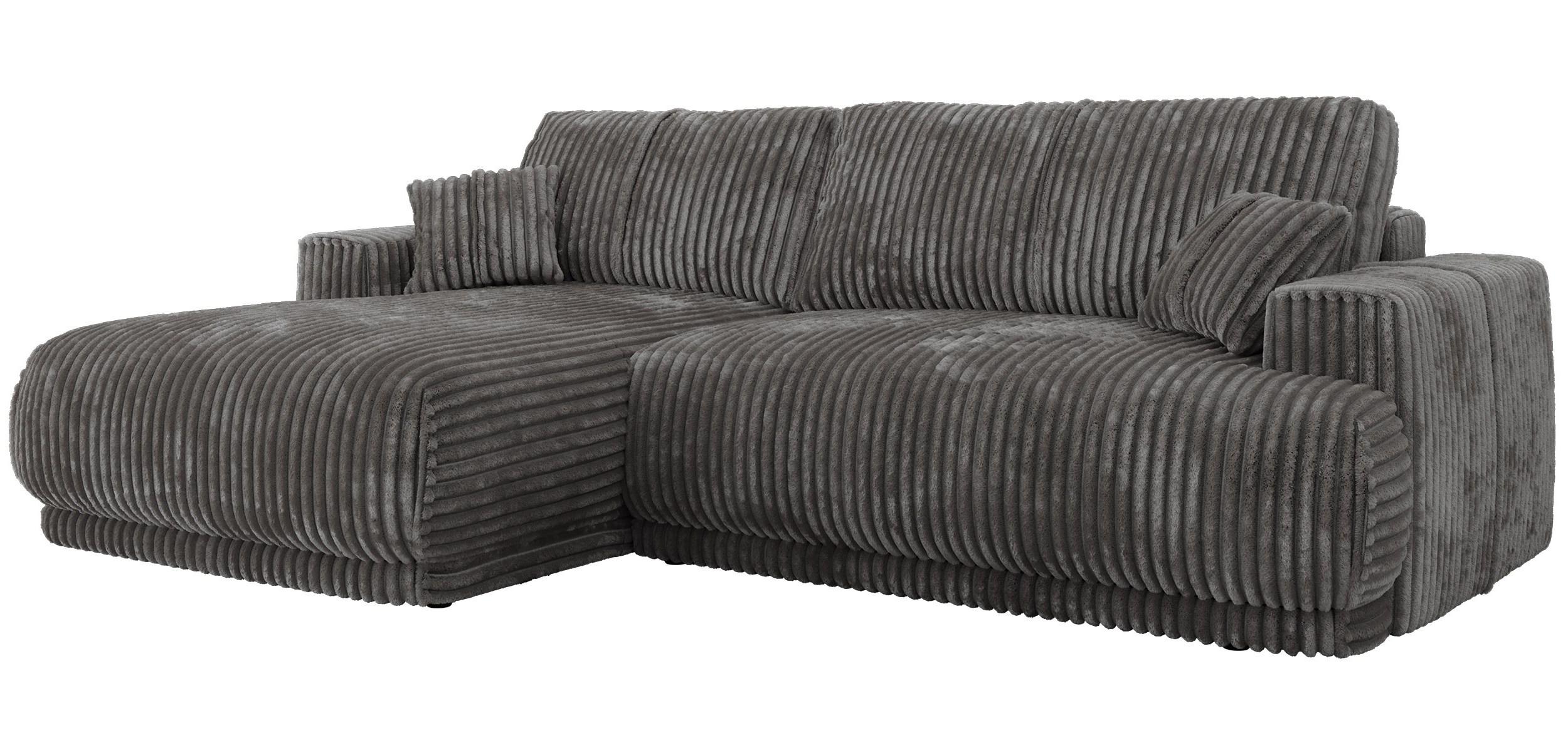 ECKSCHLAFSOFA RINA L Grau Cord - links - Schwarz/Grau, Kunststoff/Textil (266/172cm) - MKS