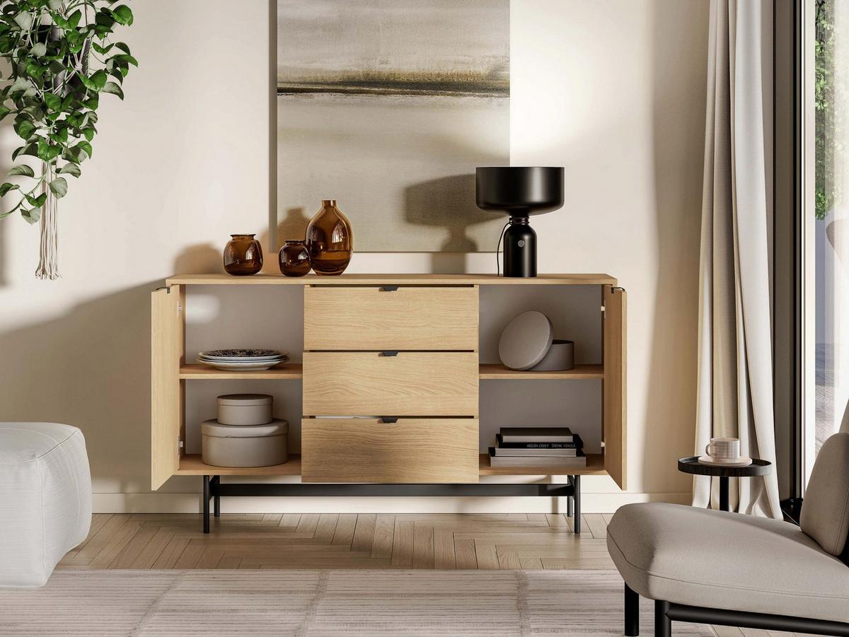 SIDEBOARD Heggers Eiche Mavelie 150 cm - Eichefarben/Schwarz, Holzwerkstoff/Metall (150/85/40cm) - Selsey