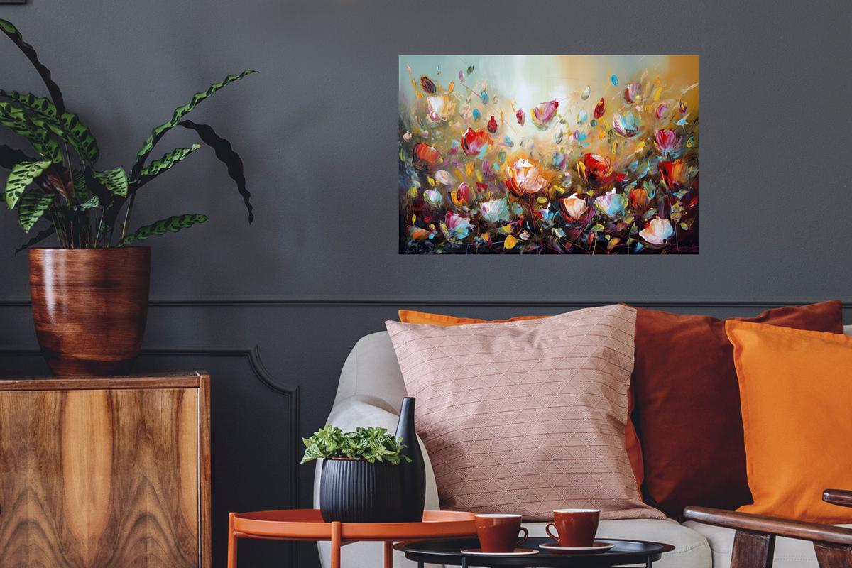 WANDTATTOO Blumen - Kunst - Natur - Ölgemälde Deko Wohnzimmer 60x40 cm - Multicolor, Kunststoff (60/40/0.1cm) - MuchoWow