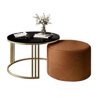 COUCHTISCH mit Hocker LORI Hochglanz gebürstetes Gold/glänzender Kaschmir/Perfect Harmony 52 - Kaschmir, Metall (70/70/49cm) - Lookway