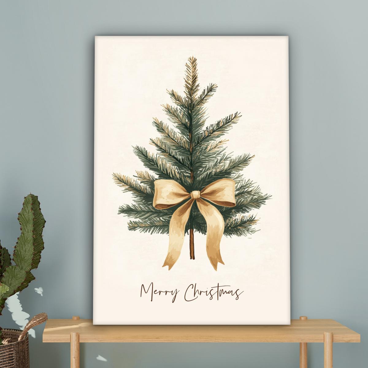 LEINWANDBILD Weihnachtsbaum - Weihnachten - Frohe Weihnachten - Beige Wanddeko Schlafzimmer 60x90 cm - Sandfarben, Textil (60/90cm) - MuchoWow