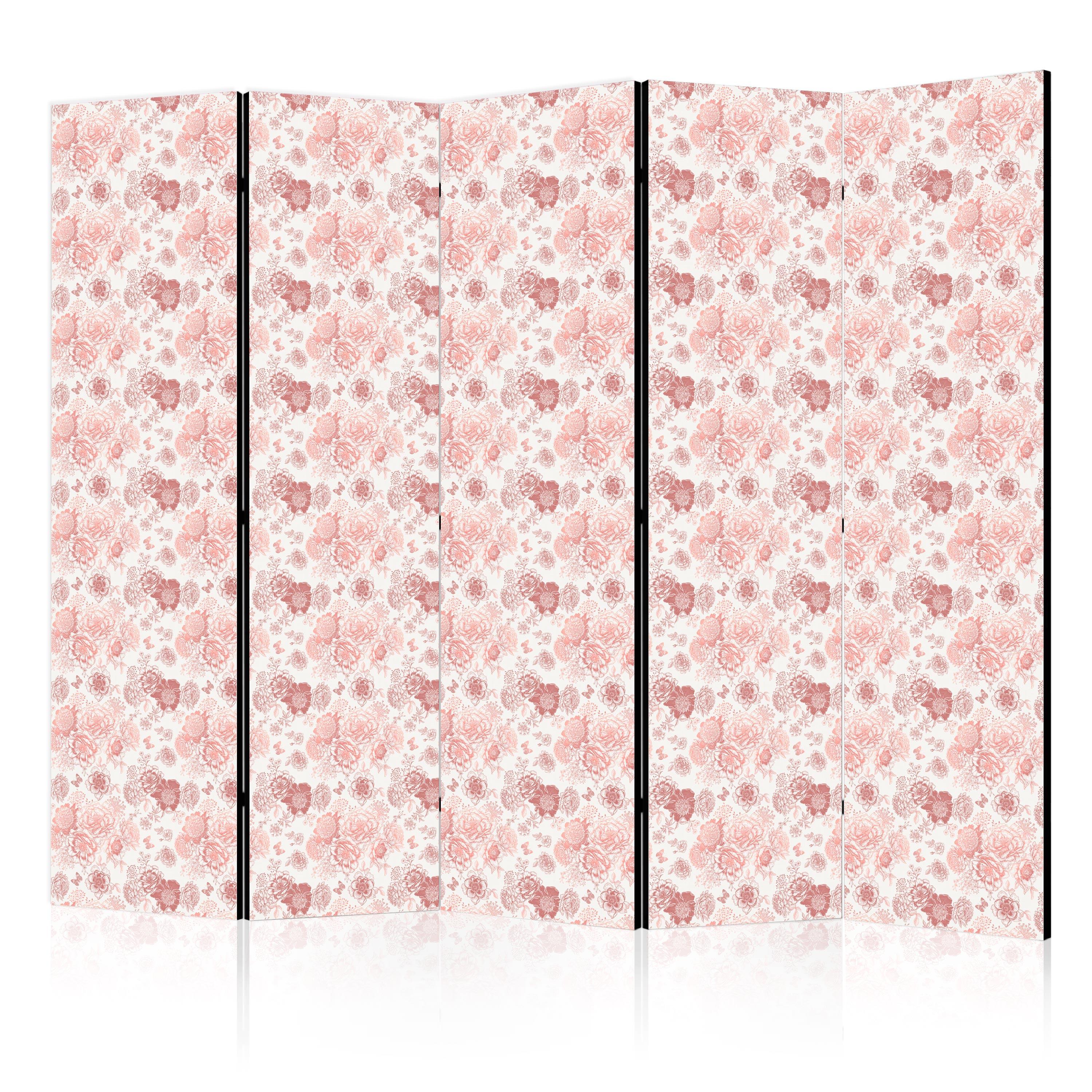 PARAVENT Beidseitig Bedruckter 5-tlg 225x172 cm Rosa Blumen - Rosa, Holz/Textil (225/172/3cm) - Muralo