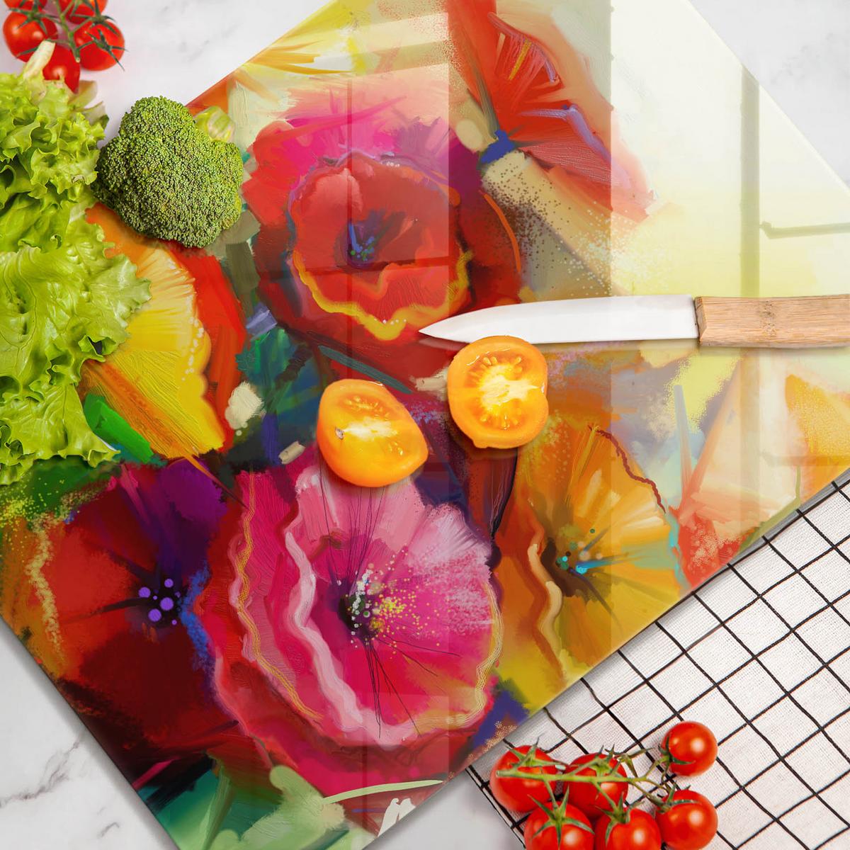 GLASPLATTE 40x52 cm Bunte Gemalte Blumen - Grün, Glas (40/52cm) - Wallfluent