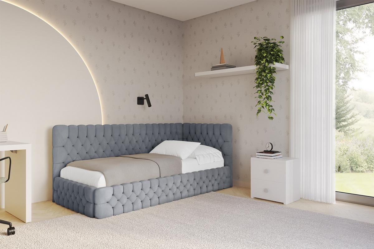 EINZELLBETT Jugendbett mit Bettkasten und Matratze H3/H4, Links - MULY 100x200 Grau - Grau, Holzwerkstoff/Textil (100/200cm) - ALTDECOR