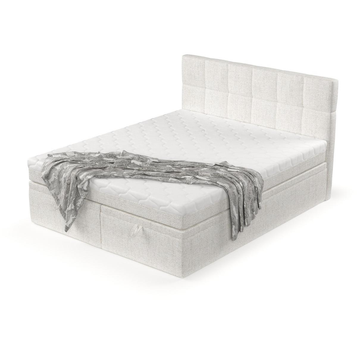 BOXBETT Elano 140/200 cm Creme im Neve Stoff - Creme/Schwarz, Holz/Holzwerkstoff (140/200cm) - AltaBeds