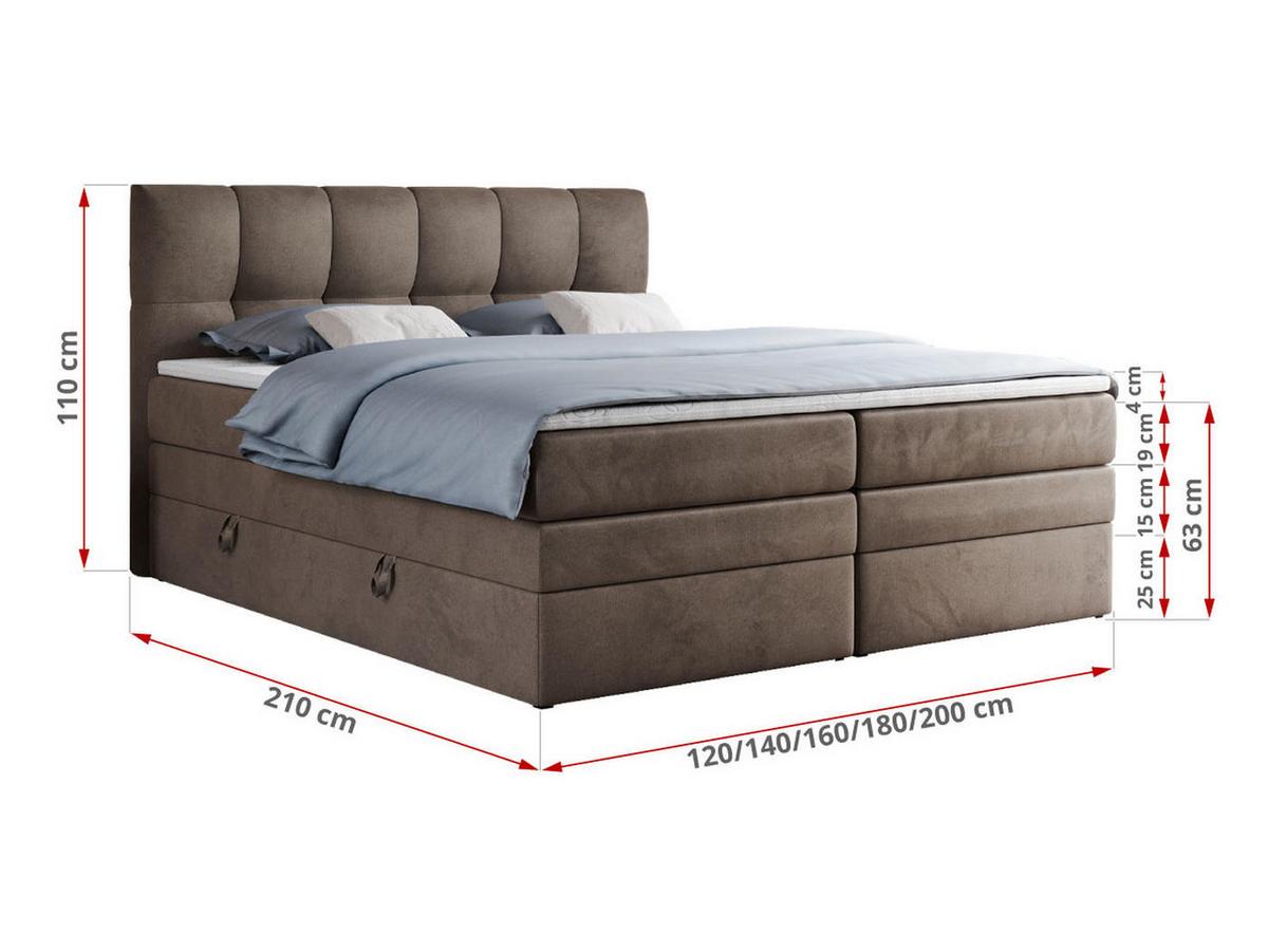 BOXSPRINGBETT ALVIN KING 120/200 Braun Velvet - H4 - Braun, Holz/Textil (120/200cm) - MKS