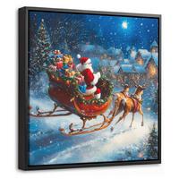 LEINWAND Bilder mit Rahmen - Weihnachtsmann - Rentier - Weihnachten - Schnee - 20x20 - Cognac, Textil (20/20cm) - MuchoWow