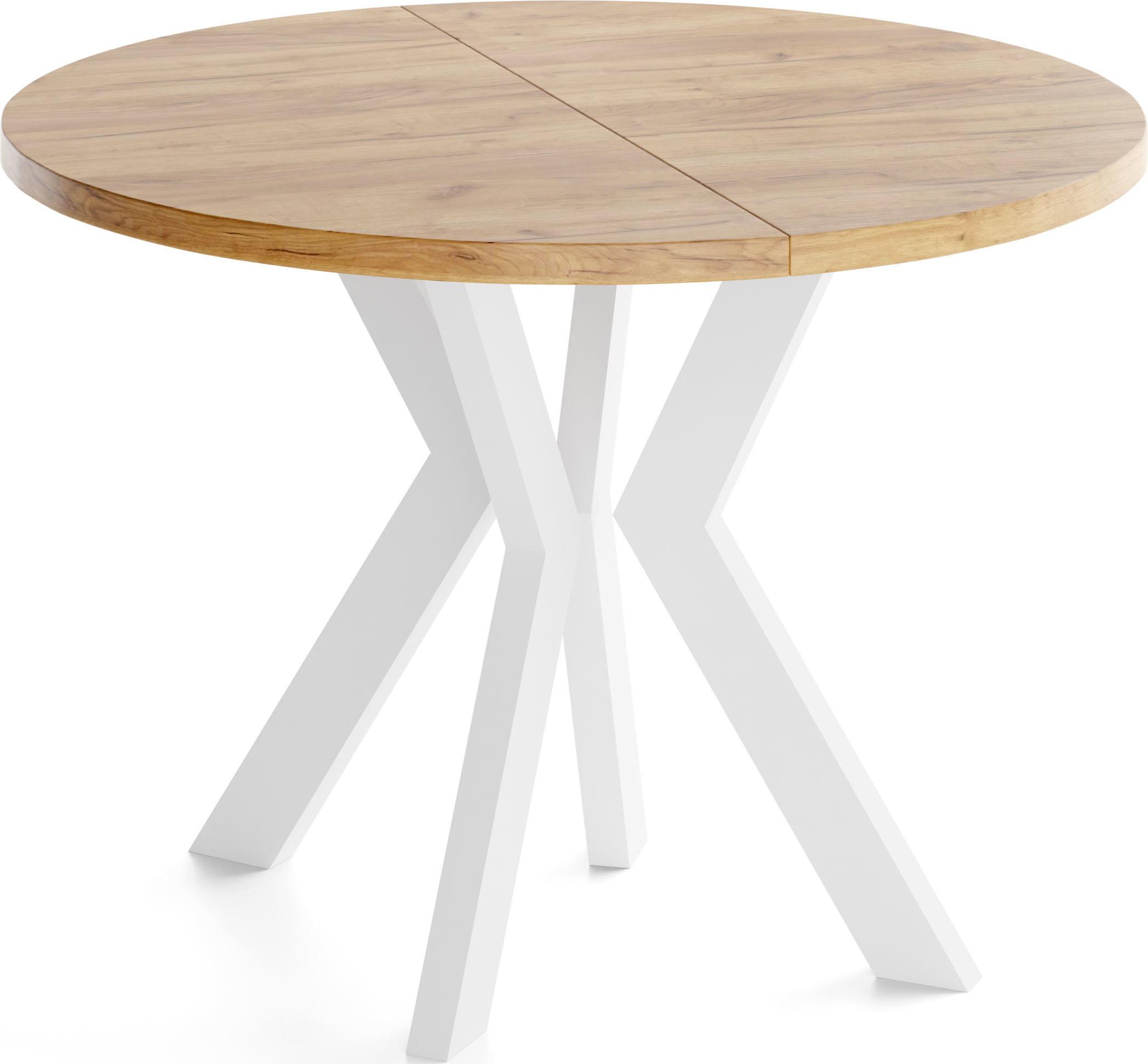 ESSTISCH Savio Weiß rund ausziehbar verlängerbar, Eiche Braun 80-130/80/77 cm - Eiche Wotan/Weiß, Holz/Holzwerkstoff (80/130/77cm) - WFL GROUP