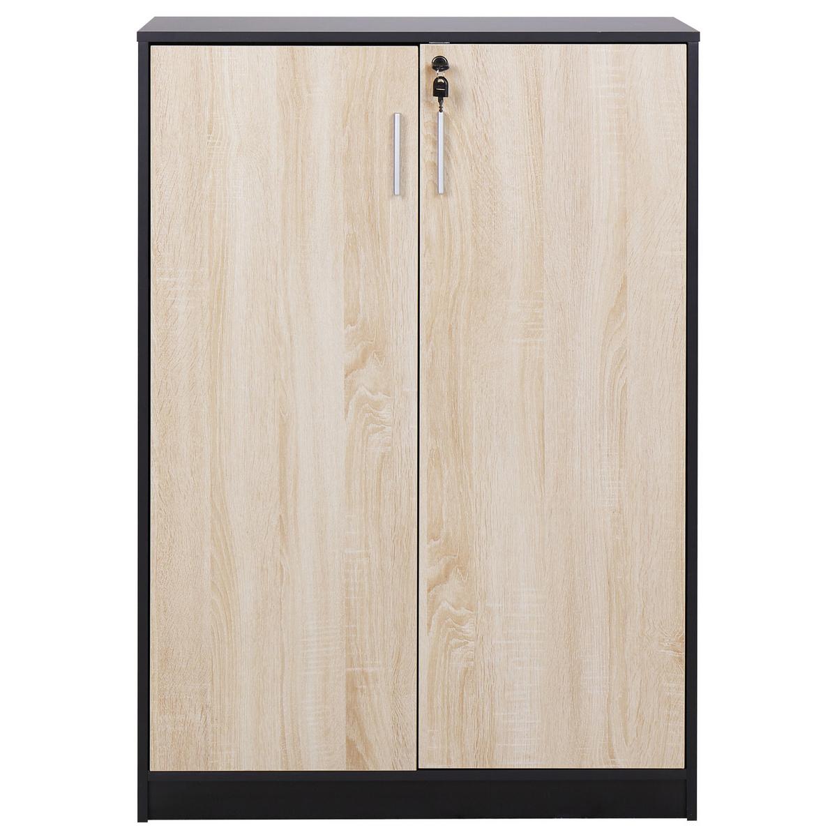 AKTENSCHRANK heller Holzfarbton/schwarz 117 cm 2 Türen Zehna - Hellbraun/Schwarz, Holzwerkstoff (80/117/40cm) - Beliani