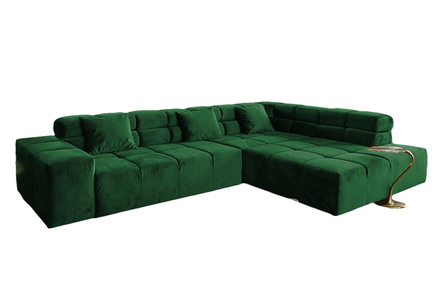 ECKSOFA MIT MOTORISCHEM SITZVORZUG NEVADA Smaragdgrün Velvet Relaxfunktion - Smaragdgrün/Schwarz, Textil (319/215cm) - KAWOLA