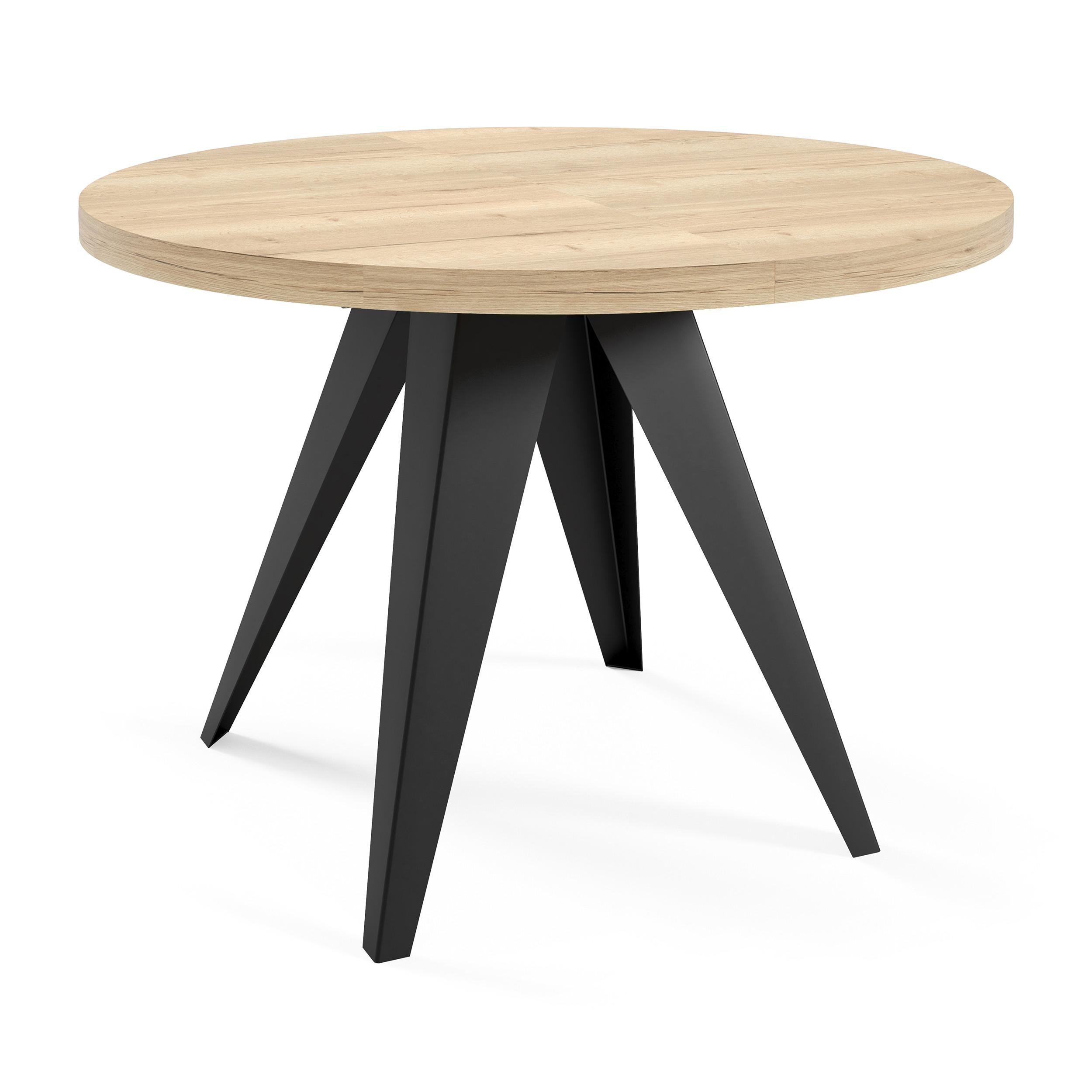 ESSTISCH Alma, Tisch mit Ausziehfunktion, 100 cm, Schwarz+eiche Halifax - Eichefarben/Schwarz, Metall (100/100/76cm) - Beautysofa
