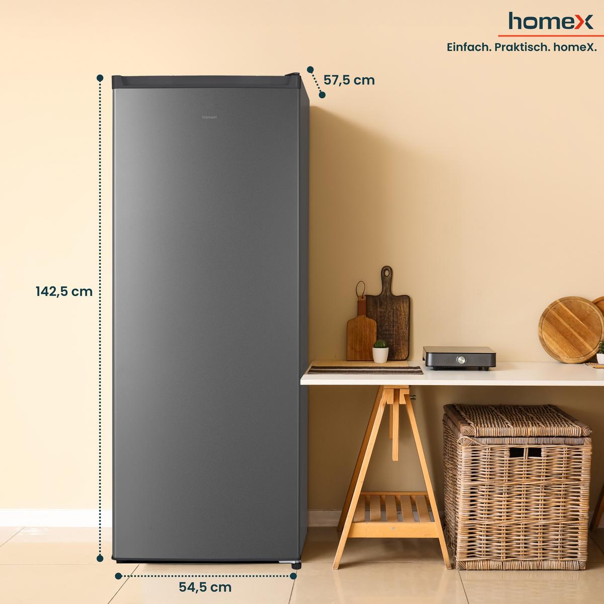 GEFRIERSCHRANK FS1682E-S groß - 168L Nutzinhalt, 4-Sterne Gefrieren, Freezer, leise 37 dB, silber - Silberfarben, Kunststoff/Metall (54.5/142.5/57.5cm) - homeX