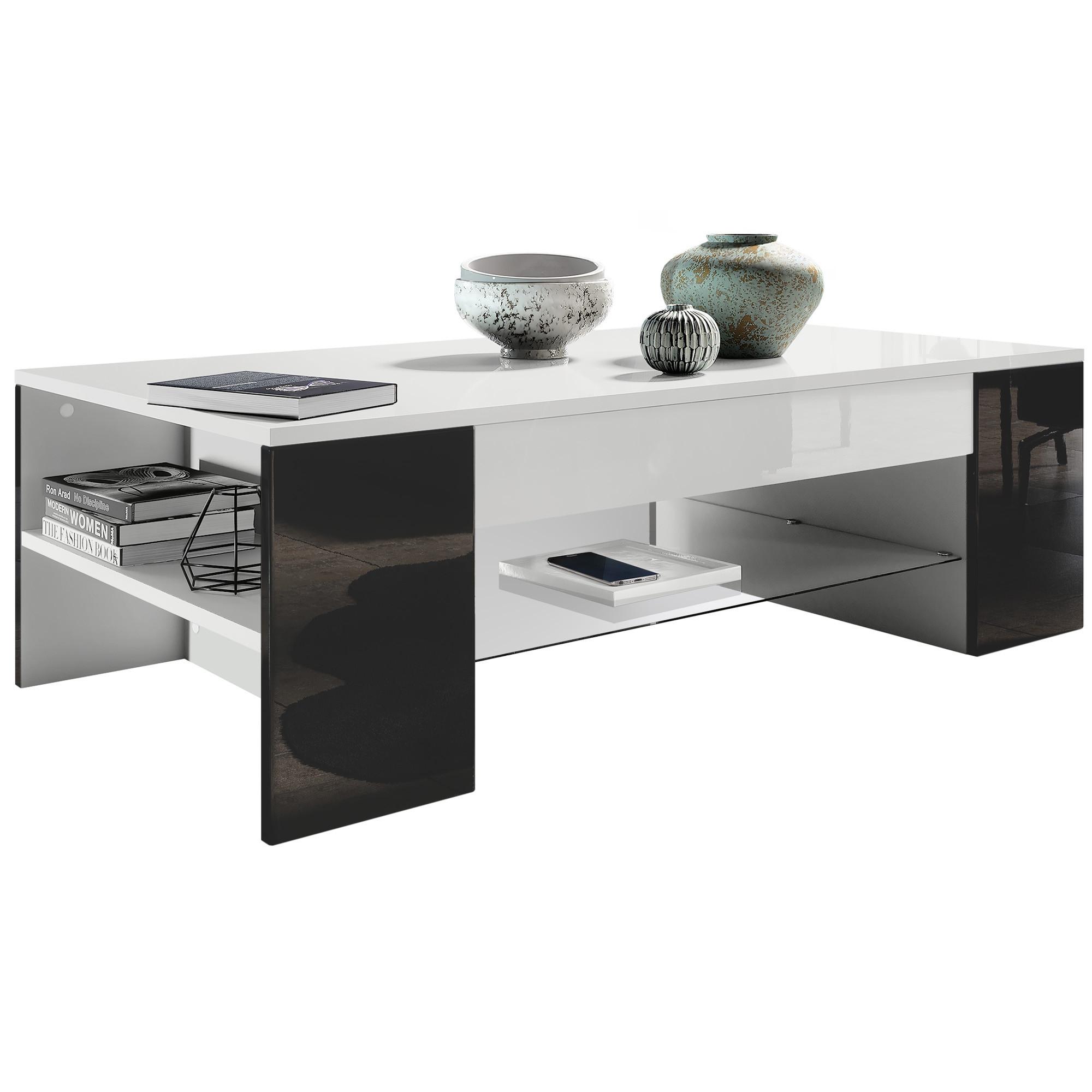 COUCHTISCH Clip Blenden in Schwarz Hochglanz - Schwarz Hochglanz, Holzwerkstoff (60/118/37cm) - Vladon
