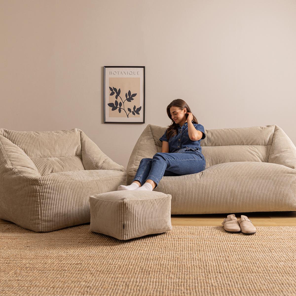 SITZSACK Sofa mit Sessel und Hocker Cecilia - Beige, Textil (160/70/93cm) - icon
