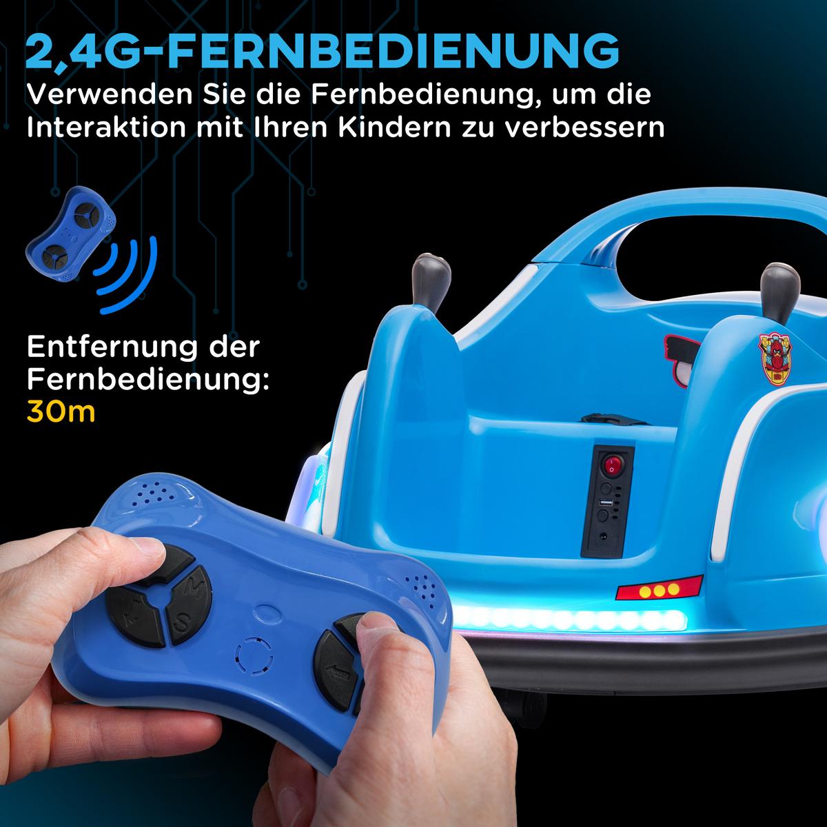 12V Kinder Autoscooter mit 2,4 G Fernbedienung, Elektro Bumper mit Musik Blau - Blau, Kunststoff (73/73/44cm) - AIYAPLAY