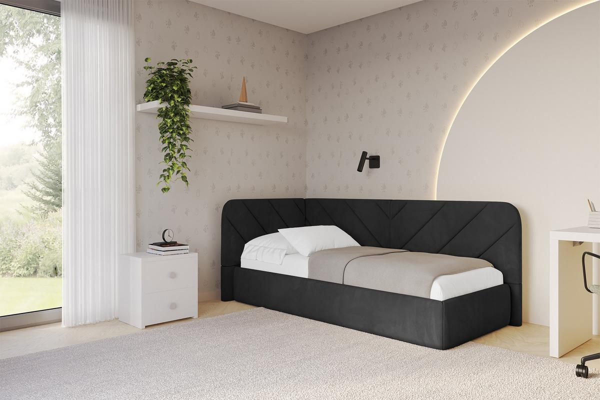 EINZELLBETT Jugendbett mit Bettkasten und Matratze H3/H4, Rechts - FIKY 90x200 Schwarz - Anthrazit, Holzwerkstoff/Textil (90/200cm) - ALTDECOR