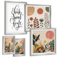 BILDER SET 5er Set - 50x50 cm & 20x30 cm & 40x60 cm Silberner Rahmen - Pastellfarbene Pflanzenmuster - Silberfarben, Kunststoff (40/60cm) - TULUP