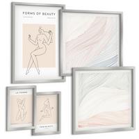 BILDER SET 5er Set - 50x50 cm & 20x30 cm & 40x60 cm Silberner Rahmen - Weibliche Silhouetten auf Plakaten - Silberfarben, Kunststoff (40/60cm) - TULUP