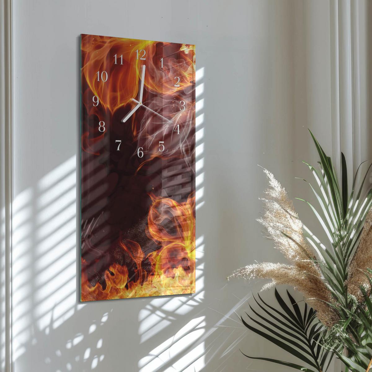 WANDUHR aus Glas 30x60 cm - Blumen des Feuers - Orange, Glas (30/60/0.4cm) - TULUP