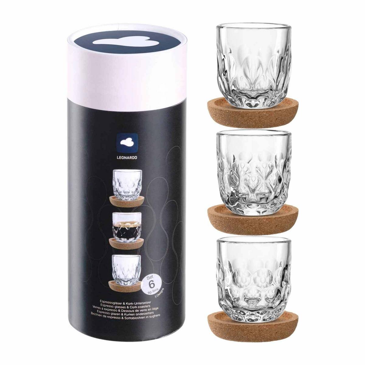 ESPRESSO-SET MIT UNTERSETZER Gocce transparent 60 ml 3er Set - Transparent, Glas (0.06L) - Leonardo Living