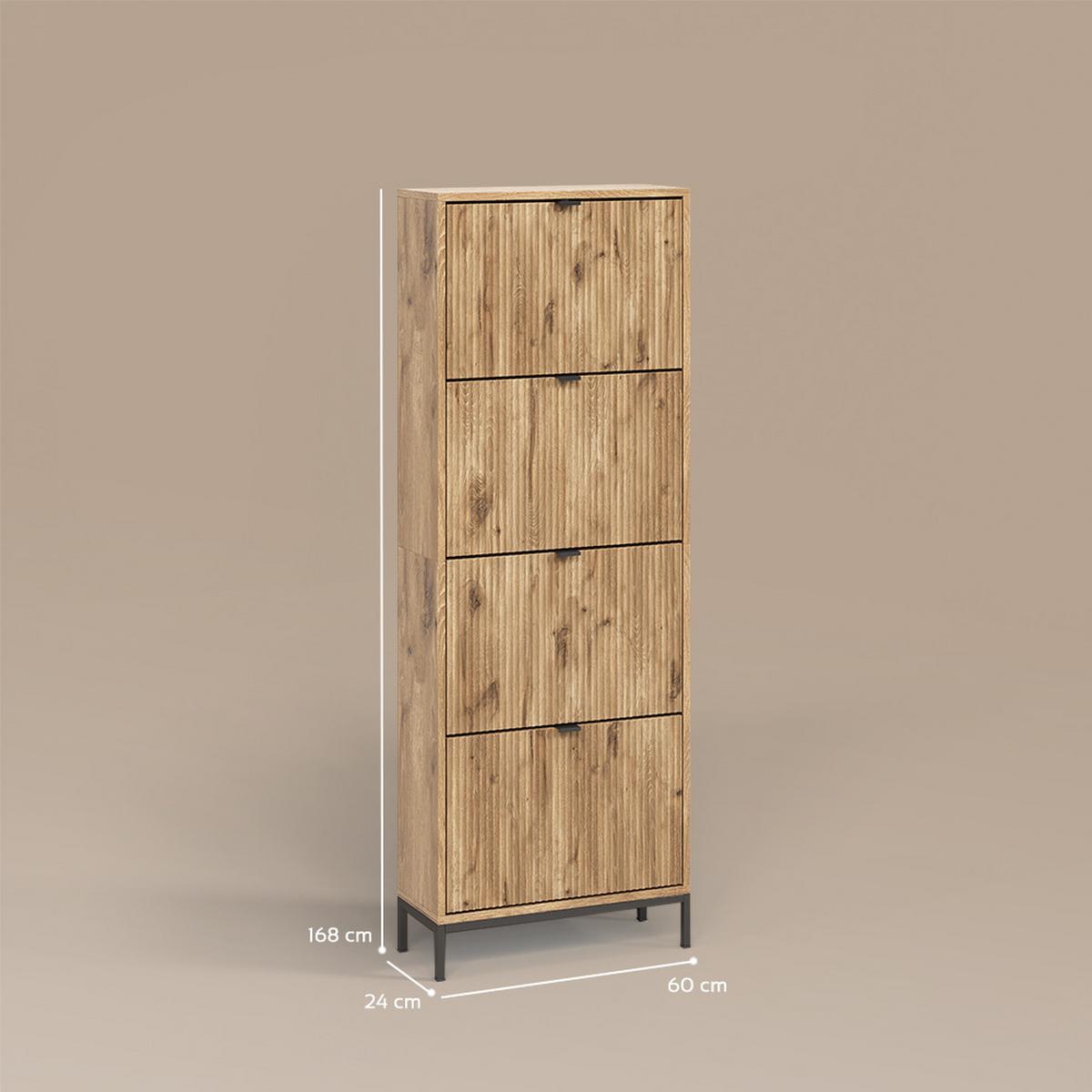 SCHUHKIPPER Aterno Viking Oak 60 x 168 cm mit 4 Klappschubladen - Eichefarben, Holzwerkstoff (60/168/24cm) - Livinity®
