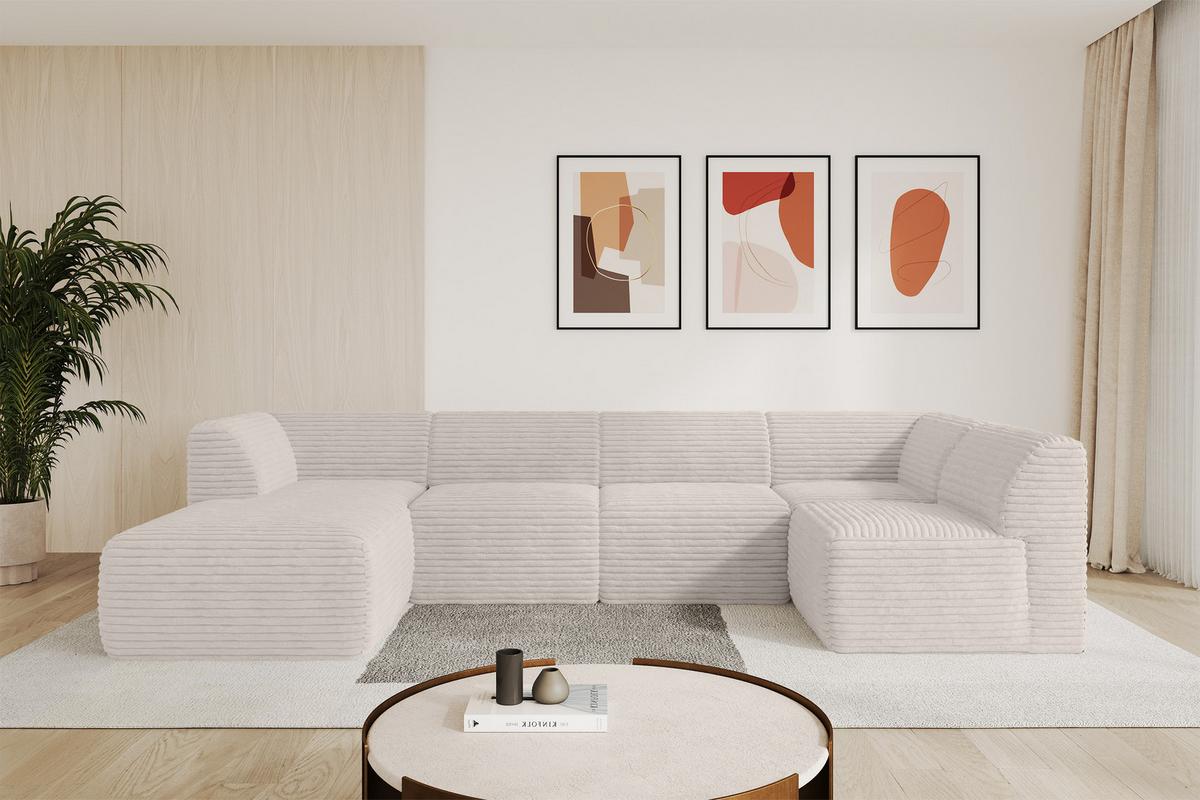 WOHNLANDSCHAFT Ottomane Links MOVO-L 345x180x78 cm Creme Cord - Creme, Holzwerkstoff/Kunststoff (345/78/180cm) - ALTDECOR