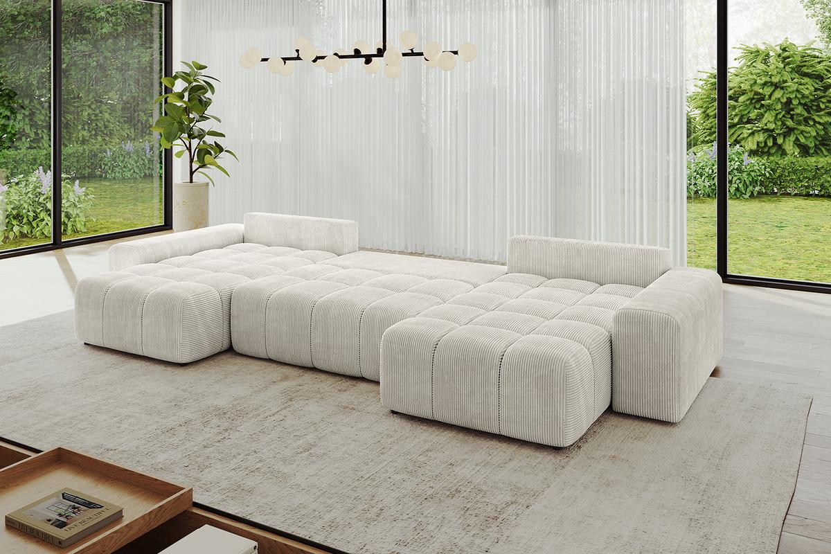 WOHNLANDSCHAFT ENIL-U 401x189x68 Creme Cord - Hellgrau/Creme, Holzwerkstoff/Kunststoff (401/68/189cm) - ALTDECOR