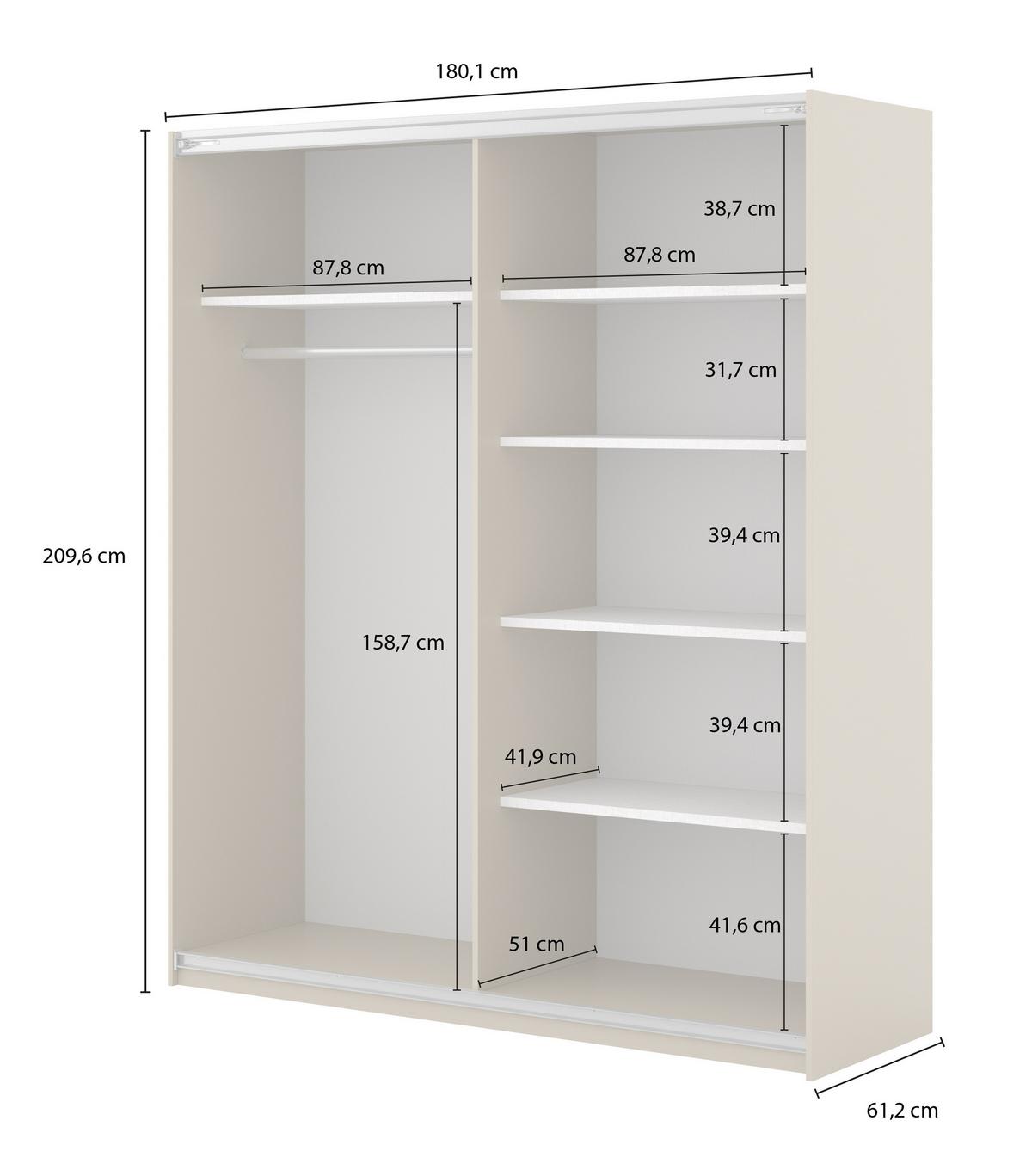 SCHWEBETÜRENSCHRANK VANTE 180/210/62 cm 2-türig Eiche Dunin - Eichefarben, Holzwerkstoff (180/210/62cm) - MASSENO