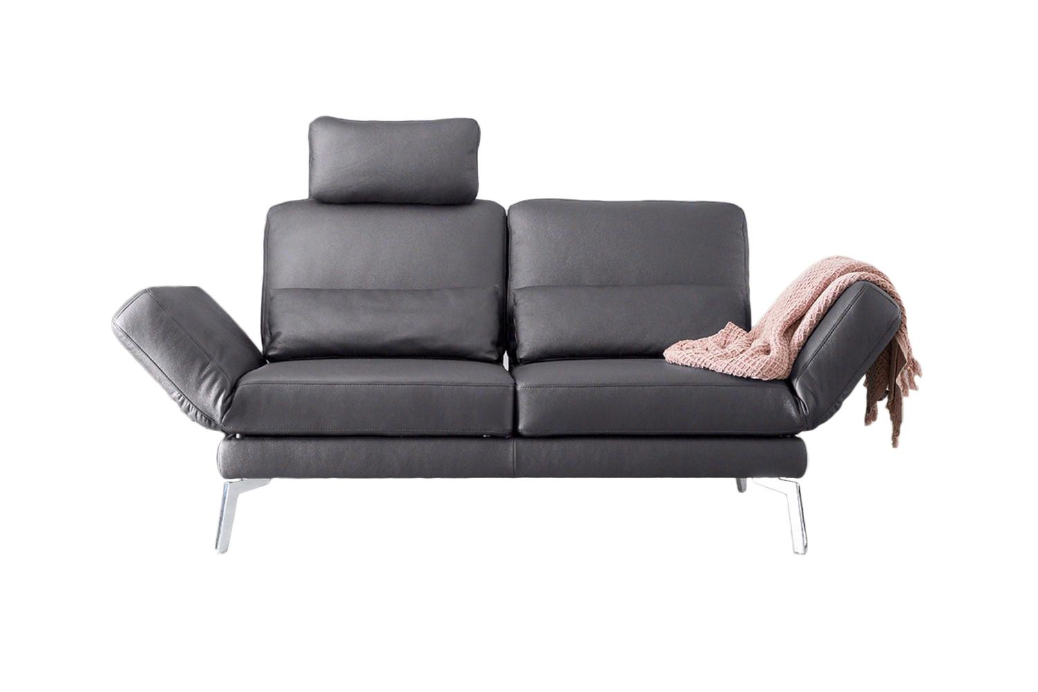 LEDERSOFA HURRICANE Grau Leder - Dunkelgrau/Silberfarben, Leder (170/87/141cm) - KAWOLA