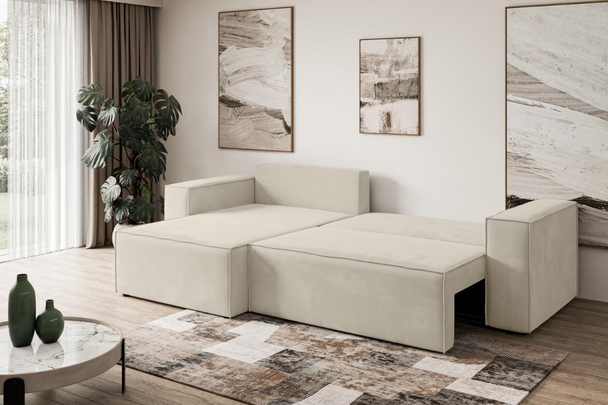ECKSOFA mit Schlaffunktion und Bettkasten CELTIC-XL - 277x143x83 cm Beige Velours - Beige/Schwarz, Holzwerkstoff/Kunststoff (277/143cm) - ALTDECOR