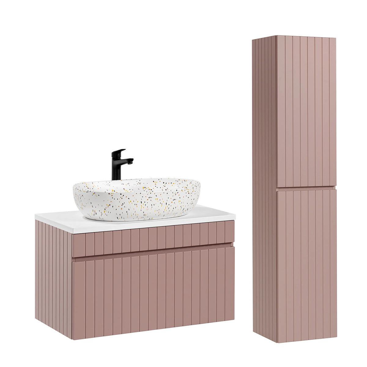 BADMÖBEL 80.4cm Zelie 2er-Set Rose - Rosa, Holzwerkstoff (80.4/48/46cm) - Petits-meubles