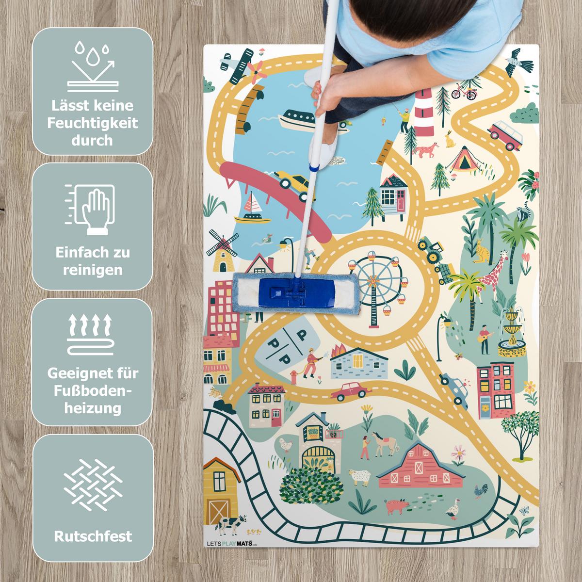 KINDERTEPPICH Riesenrad - Stadt - Tiere - Auto - Kinder Spielteppich 70x105 cm - Multicolor, Kunststoff (70/0.3cm) - OnlyWow