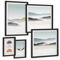 BILDER SET 5er Set - 50x50 cm & 20x30 cm & 40x60 cm Schwarzer Rahmen - Wellen – Japanische Kunstgrafik - Schwarz, Kunststoff (40/60cm) - TULUP