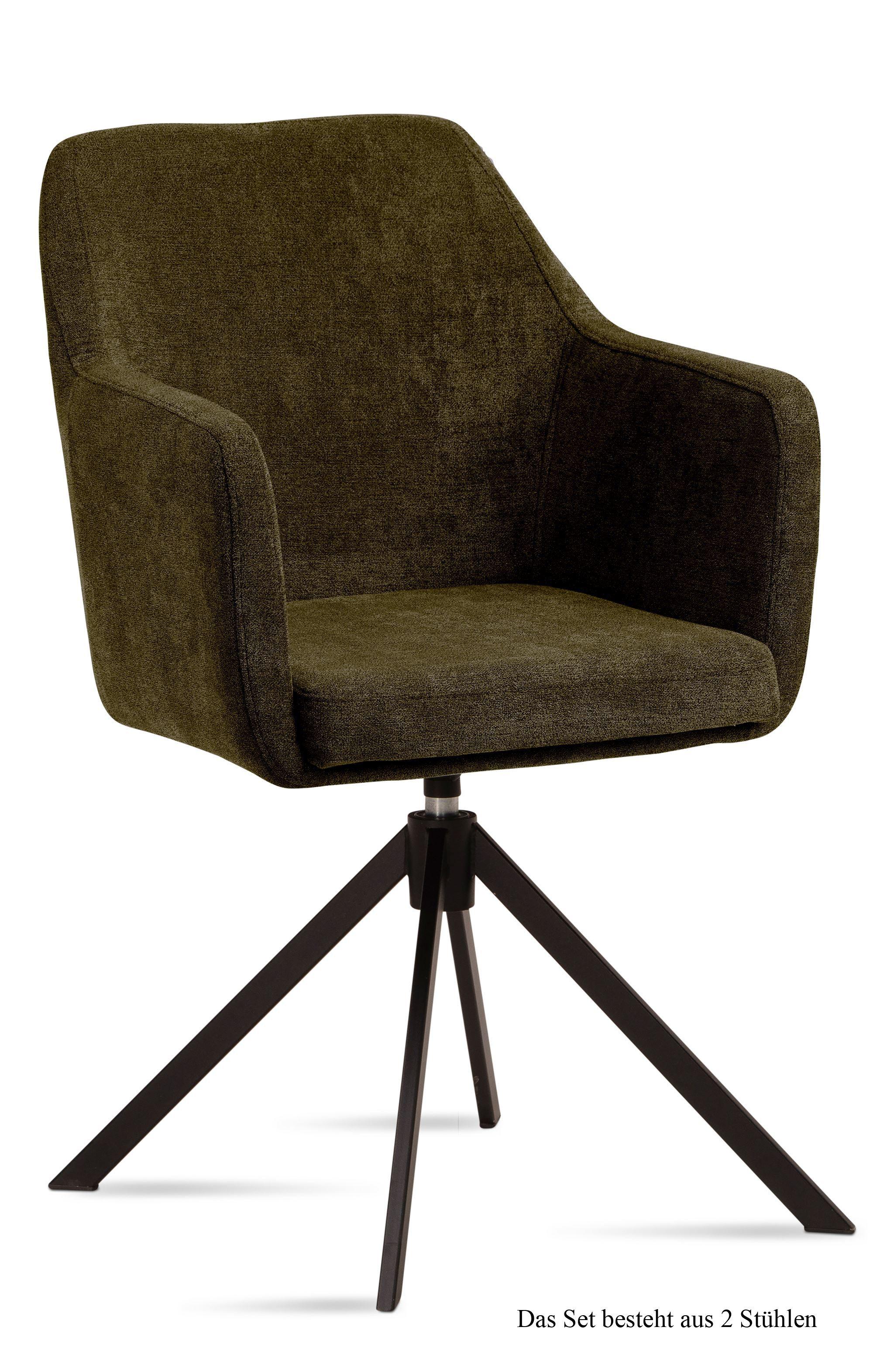 ARMLEHNSTUHL drehbar (2er-Set) Denice 57x87x60 Schwarz/Khaki - Dunkelgrün/Schwarz, Kunststoff (60/87/57cm) - 58aufmkessel